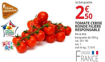 Promotions Tomate cerise ronde filière responsable - Produit Maison - Auchan Ronq - Valide de 18/04/2018 à 29/04/2018 chez Auchan Ronq