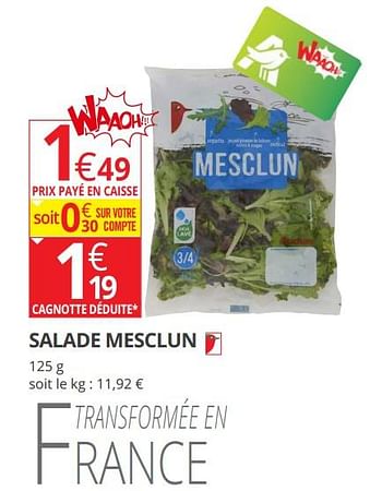 Promotions Salade mesclun - Produit Maison - Auchan Ronq - Valide de 18/04/2018 à 29/04/2018 chez Auchan Ronq