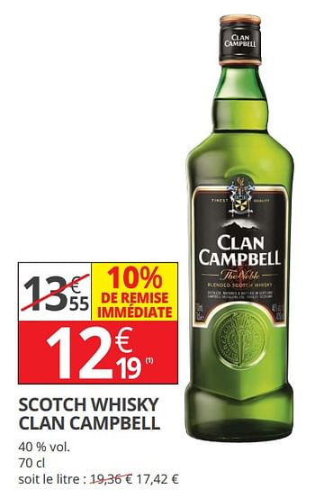 Promotions Scotch whisky clan campbell - Clan Campbell - Valide de 18/04/2018 à 29/04/2018 chez Auchan Ronq