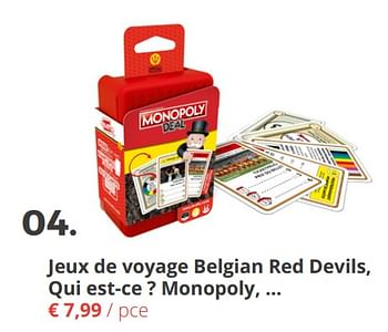 Promoties Jeux de voyage belgian red devils, qui est-ce ? monopoly - Huismerk - Ava - Geldig van 11/04/2018 tot 29/06/2018 bij Ava