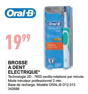 Promotions Brosse a dent electrique modèle oral-b d12.513 - Oral-B - Valide de 18/04/2018 à 22/04/2018 chez Trafic