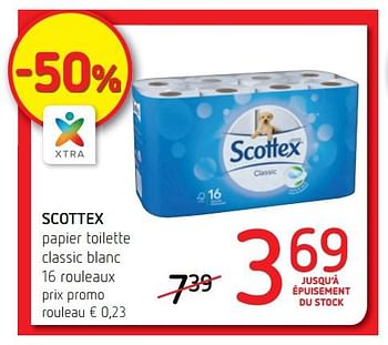 Promotions Scottex papier toilette classic blanc - Scottex - Valide de 12/04/2018 à 25/04/2018 chez Spar (Colruytgroup)