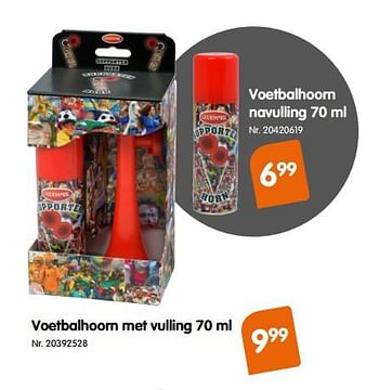 Promotions Voetbalhoorn met vulling - Produit maison - Fun - Valide de 03/04/2018 à 18/06/2018 chez Fun