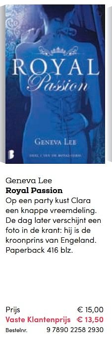 Promoties Geneva lee royal passion - Huismerk - BookSpot - Geldig van 16/04/2018 tot 30/06/2018 bij BookSpot