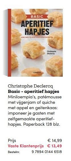 Promoties Christophe declercq basic - aperitief hapjes - Huismerk - BookSpot - Geldig van 16/04/2018 tot 30/06/2018 bij BookSpot