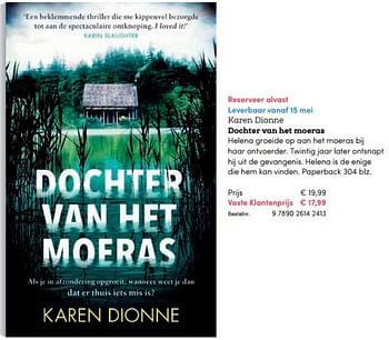Promoties Karen dionne dochter van het moeras - Huismerk - BookSpot - Geldig van 15/05/2018 tot 30/06/2018 bij BookSpot