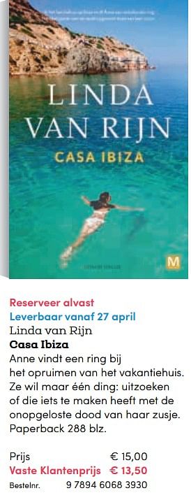 Promotions Linda van rijn casa ibiza - Huismerk - BookSpot - Valide de 27/04/2018 à 30/06/2018 chez BookSpot