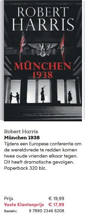 Promoties Robert harris münchen 1938 - Huismerk - BookSpot - Geldig van 16/04/2018 tot 30/06/2018 bij BookSpot