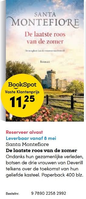 Promotions Santa montefiore de laatste roos van de zomer - Huismerk - BookSpot - Valide de 08/05/2018 à 30/06/2018 chez BookSpot