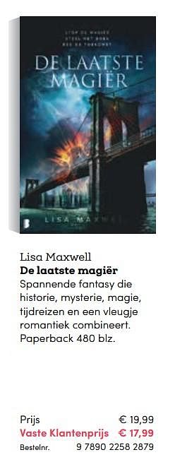 Promoties Lisa maxwell de laatste magiër - Huismerk - BookSpot - Geldig van 16/04/2018 tot 30/06/2018 bij BookSpot