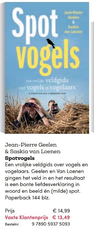 Promoties Jean-pierre geelen + saskia van loenen spotvogels - Huismerk - BookSpot - Geldig van 16/04/2018 tot 30/06/2018 bij BookSpot
