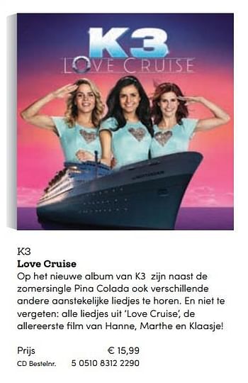 Promoties K3 love cruise - Huismerk - BookSpot - Geldig van 16/04/2018 tot 30/06/2018 bij BookSpot