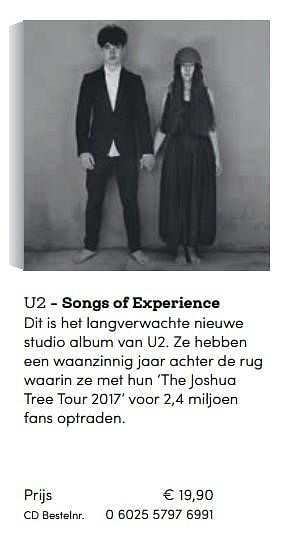 Promoties U2 - songs of experience - Huismerk - BookSpot - Geldig van 16/04/2018 tot 30/06/2018 bij BookSpot