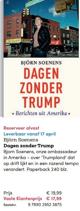 Promoties Björn soenens dagen zonder trump - Huismerk - BookSpot - Geldig van 16/04/2018 tot 30/06/2018 bij BookSpot