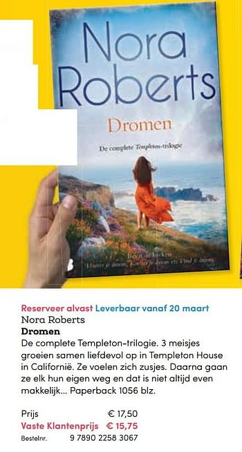 Promotions Nora roberts dromen - Huismerk - BookSpot - Valide de 16/04/2018 à 30/06/2018 chez BookSpot
