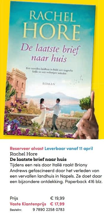Promoties Rachel hore de laatste brief naar huis - Huismerk - BookSpot - Geldig van 16/04/2018 tot 30/06/2018 bij BookSpot