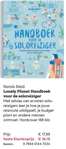 Promoties Sarah reid lonely planet handboek voor de soloreiziger - Huismerk - BookSpot - Geldig van 16/04/2018 tot 30/06/2018 bij BookSpot