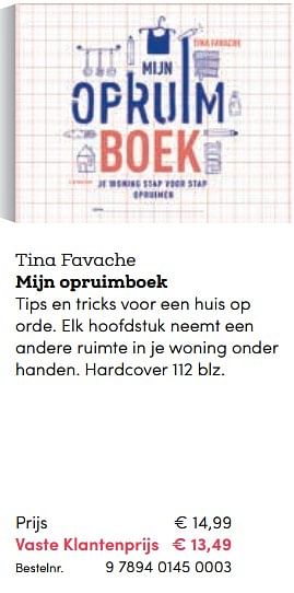 Promoties Tina favache mijn opruimboek - Huismerk - BookSpot - Geldig van 16/04/2018 tot 30/06/2018 bij BookSpot