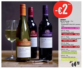 Promoties Lindeman`s wijn uit australië - Rode wijnen - Geldig van 19/04/2018 tot 25/04/2018 bij Delhaize