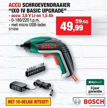 Promoties Bosch accu schroevendraaier ixo iv basic upgrade - Bosch - Geldig van 18/04/2018 tot 29/04/2018 bij Hubo