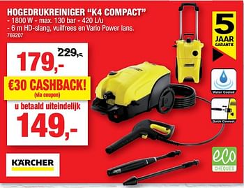Promoties Karcher hogedrukreiniger k4 compact - Kärcher - Geldig van 18/04/2018 tot 29/04/2018 bij Hubo