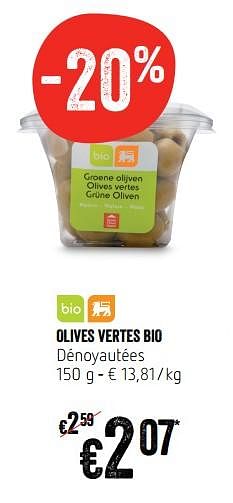 Promotions Olives vertes bio - Produit Maison - Delhaize - Valide de 19/04/2018 à 25/04/2018 chez Delhaize