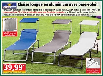 Promotions Chaise longue en aluminium avec pare-soleil - Solax-Sunshine - Valide de 18/04/2018 à 24/04/2018 chez Norma