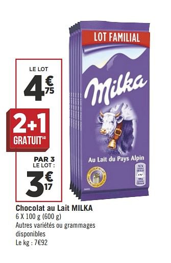 Promotions Chocolat au lait milka - Milka - Valide de 17/04/2018 à 28/04/2018 chez Géant Casino