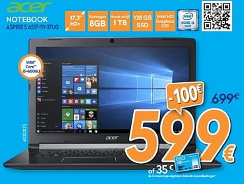 Promotions Acer notebook aspire 5 a517-51-37ug - Acer - Valide de 23/04/2018 à 24/05/2018 chez Krefel