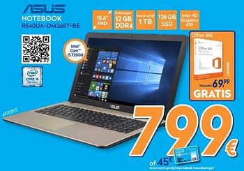 Promoties Asus notebook r540ua-dm268t-be - Asus - Geldig van 23/04/2018 tot 24/05/2018 bij Krefel