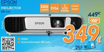 Promotions Epson projector eb-s41 - Epson - Valide de 23/04/2018 à 24/05/2018 chez Krefel