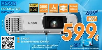 Promoties Epson projector ehtw650 - Epson - Geldig van 23/04/2018 tot 24/05/2018 bij Krefel