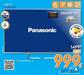 Promoties Panasonic led tv tx-65ex700 - Panasonic - Geldig van 23/04/2018 tot 24/05/2018 bij Krefel