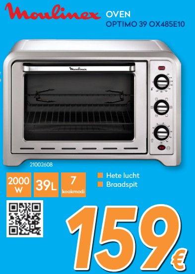 Promoties Moulinex oven optimo 39 ox485e10 - Moulinex - Geldig van 23/04/2018 tot 24/05/2018 bij Krefel