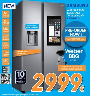 Promotions Samsung amerikaanse koelkast family hubtm rs68n8941sl - Samsung - Valide de 23/04/2018 à 24/05/2018 chez Krefel