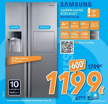 Promotions Samsung amerikaanse koelkast rs7578thcsr - Samsung - Valide de 23/04/2018 à 24/05/2018 chez Krefel