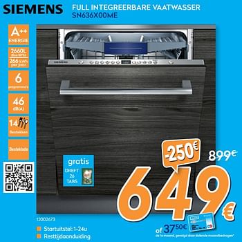 Promotions Siemens full integreerbare vaatwasser sn636x00me - Siemens - Valide de 23/04/2018 à 24/05/2018 chez Krefel