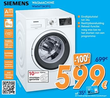 Promoties Siemens wasmachine wm14t3k3fg - Siemens - Geldig van 23/04/2018 tot 24/05/2018 bij Krefel