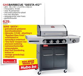 Promotions Gasbarbecue siesta 412 - Barbecook - Valide de 28/03/2018 à 30/06/2018 chez Hubo