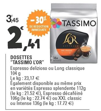 Promo Tassimo / l'or café dosettes long classique chez Cora