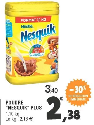 Promoties Poudre nesquik plus nestlé - Nestlé - Geldig van 17/04/2018 tot 28/04/2018 bij E.Leclerc