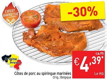 Promotions Côtes de porc au spiringue marinées - Produit maison - Intermarche - Valide de 24/04/2018 à 01/05/2018 chez Intermarche