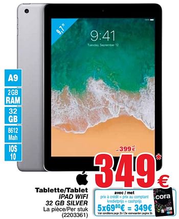 Promoties Apple tablette-tablet ipad wifi 32 gb silver - Apple - Geldig van 24/04/2018 tot 30/04/2018 bij Cora