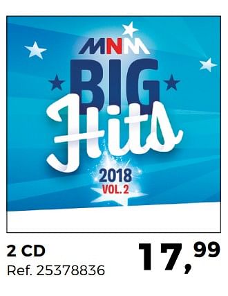 Promoties 2 cd mnm big hits 2018 vol.2 - Huismerk - Supra Bazar - Geldig van 24/04/2018 tot 29/05/2018 bij Supra Bazar