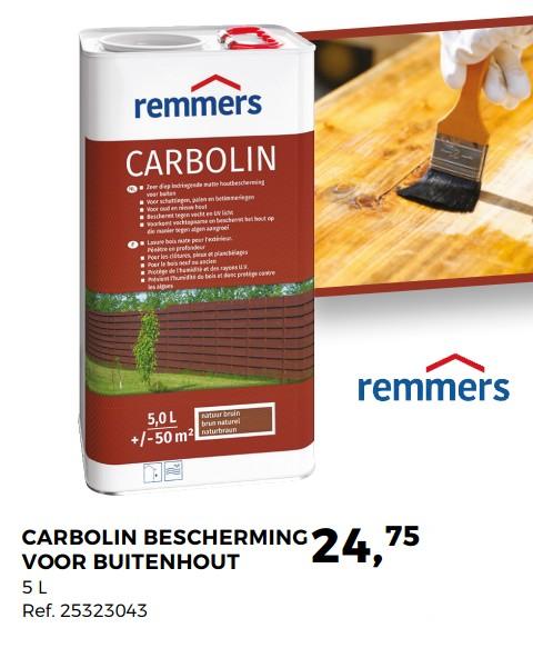 Promotions Carbolin bescherming voor buitenhout - Remmers - Valide de 24/04/2018 à 29/05/2018 chez Supra Bazar