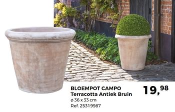 Promotions Bloempot campo terracotta antiek bruin - Produit maison - Supra Bazar - Valide de 24/04/2018 à 29/05/2018 chez Supra Bazar