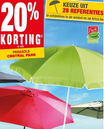 Promoties 20% korting op alle parasols central park - Central Park - Geldig van 25/04/2018 tot 07/05/2018 bij Brico