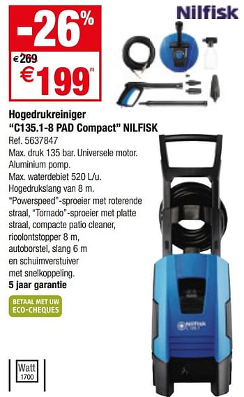 Promoties Hogedrukreiniger c135.1-8 pad compact nilfisk - Nilfisk - Geldig van 25/04/2018 tot 07/05/2018 bij Brico