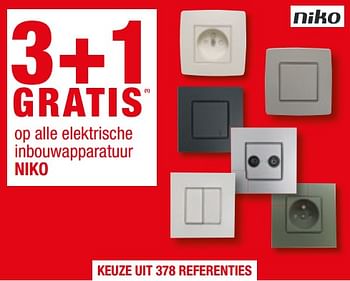 Promoties 3 + 1 gratis op alle elektrische inbouwapparatuur niko - Niko - Geldig van 25/04/2018 tot 07/05/2018 bij Brico