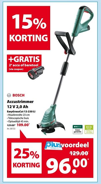 Promoties Bosch accustrimmer 12 v easygrasscut 12-230 li - Bosch - Geldig van 25/04/2018 tot 07/05/2018 bij Gamma